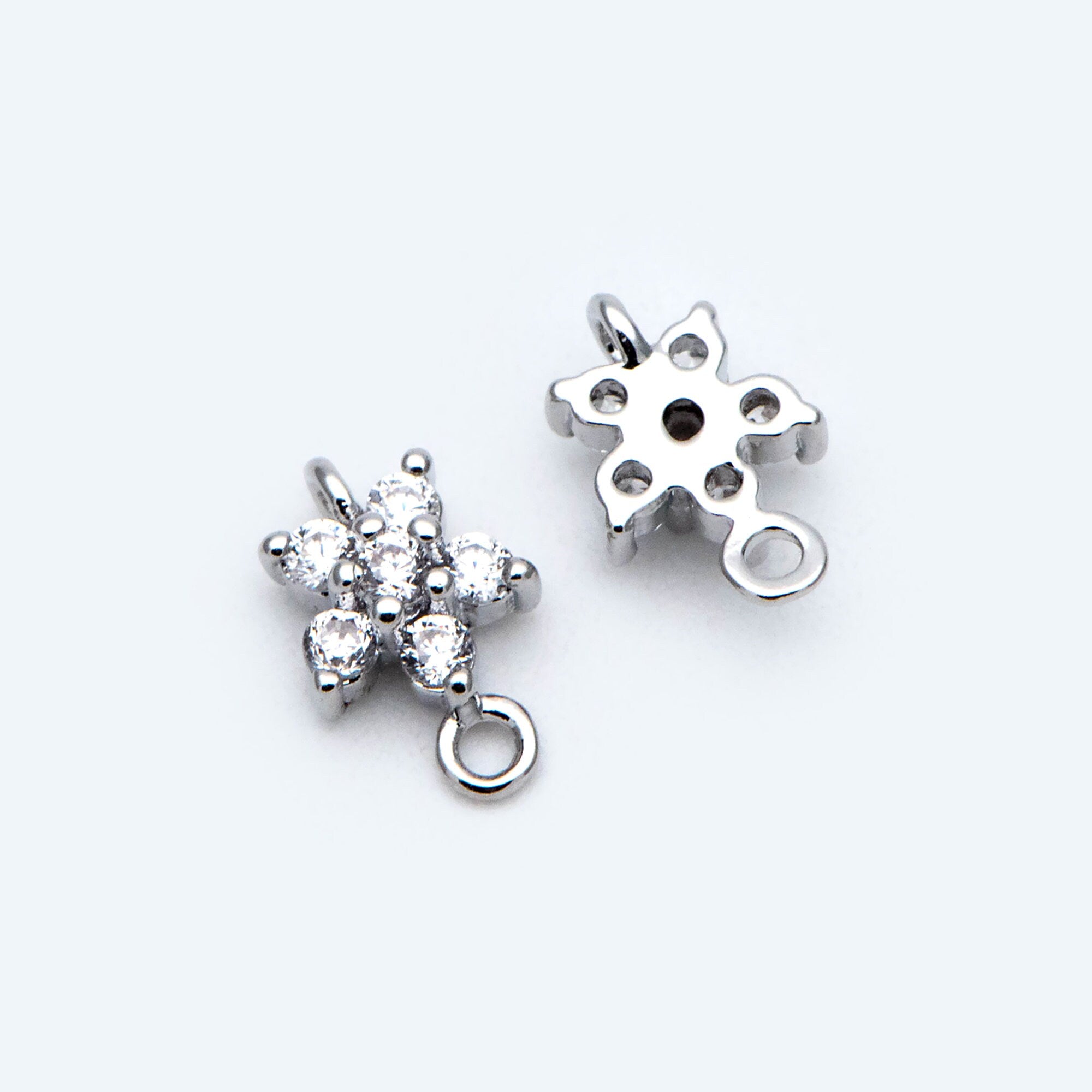 10pcs CZ Pave Gold/ Silver/ Rose Gold Flower Charm Pendants 8x5mm, Real Gold/ Rhodium plated Brass, Color Not Easily Tarnish (GB-3670-A)